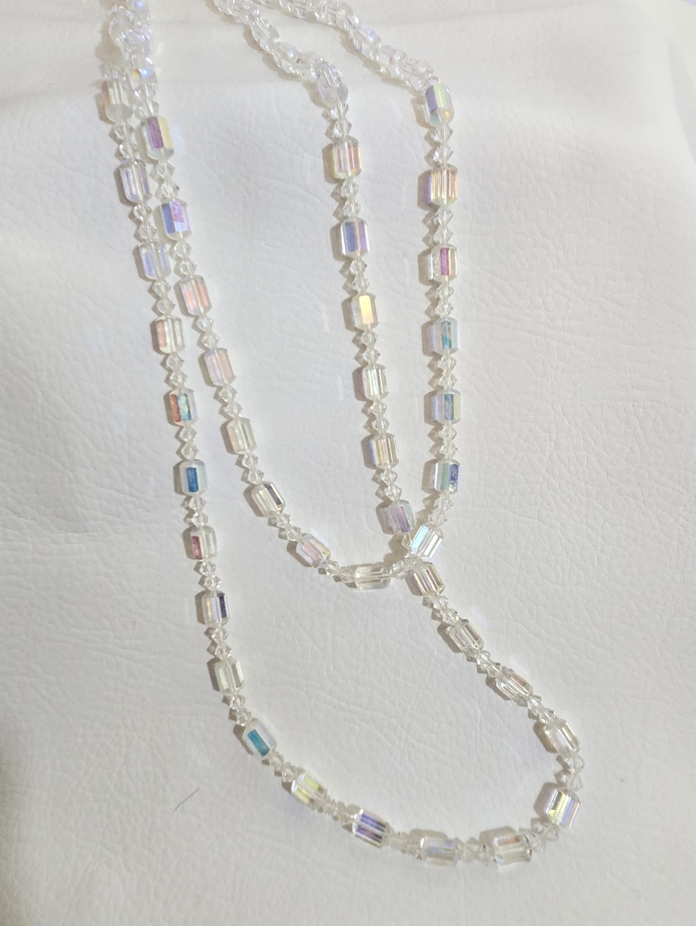 Crystal Aurora Bead Necklace - Iridescent White